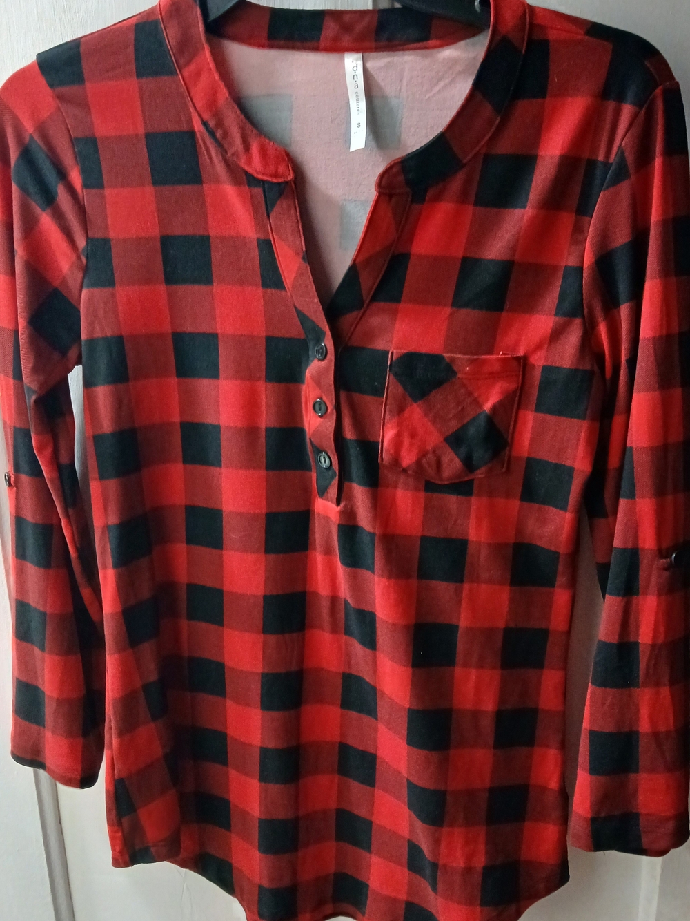 Donna Couture Checkered Long Sleeve Top in Red & Black Size Small NWOT